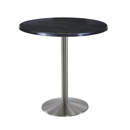 Holland Bar Stool Co 42" Tall OD214 Stainless Steel Table Base 22" Diameter 36" Diameter Black Steel Top OD214-2242SSOD36RBlkStl